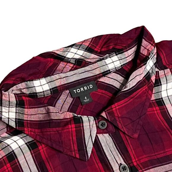 Torrid Shirt Womens 4XL Red Lizzie Twill Plaid Button Up Lumberjack Plus Size‎ 4 - Picture 3 of 12